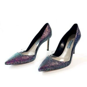 PRADA Purple Glitter Heels Size 37 US 7 Pointed Toe PVC Strass Iridescent Pump